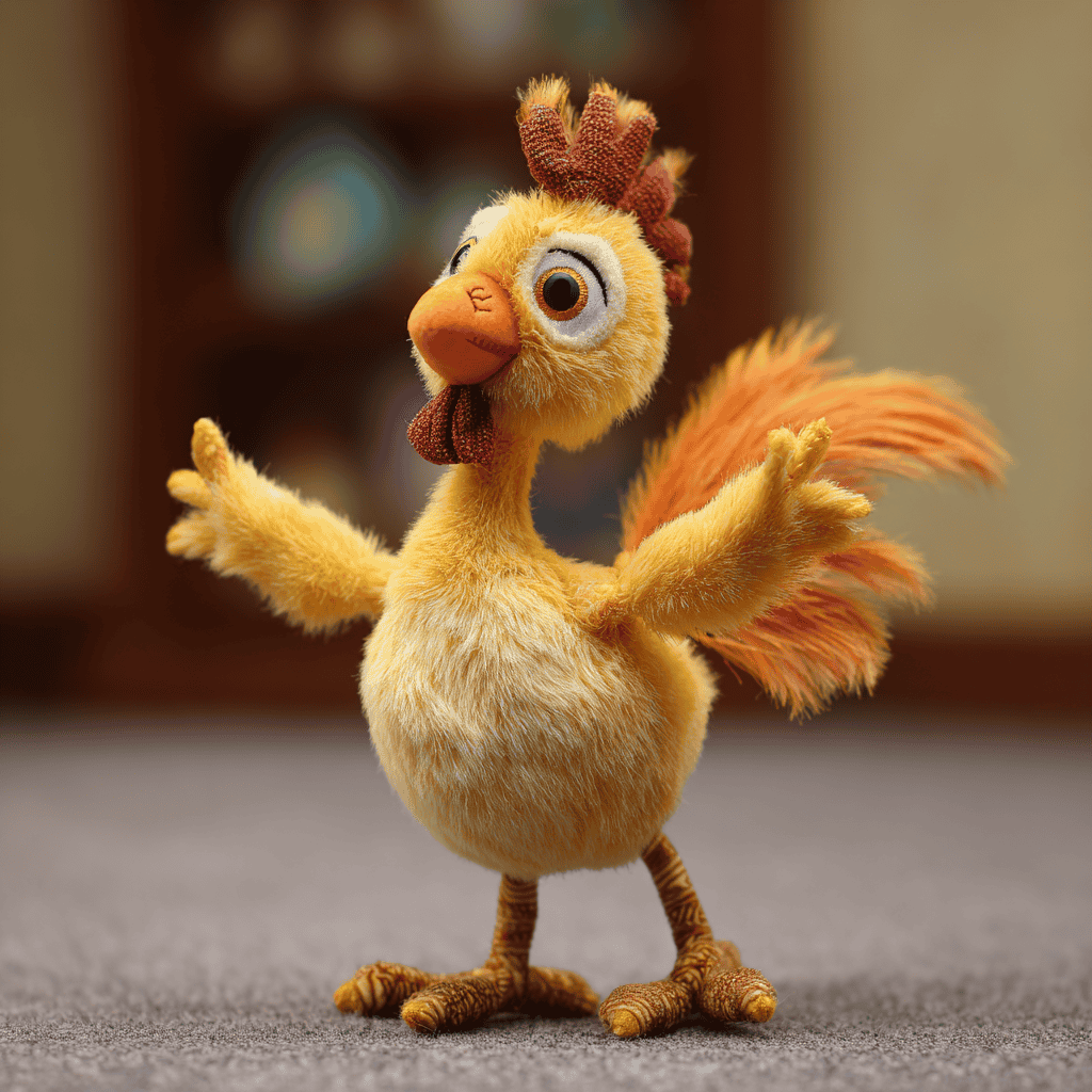 Child playing with a soft chicken toy